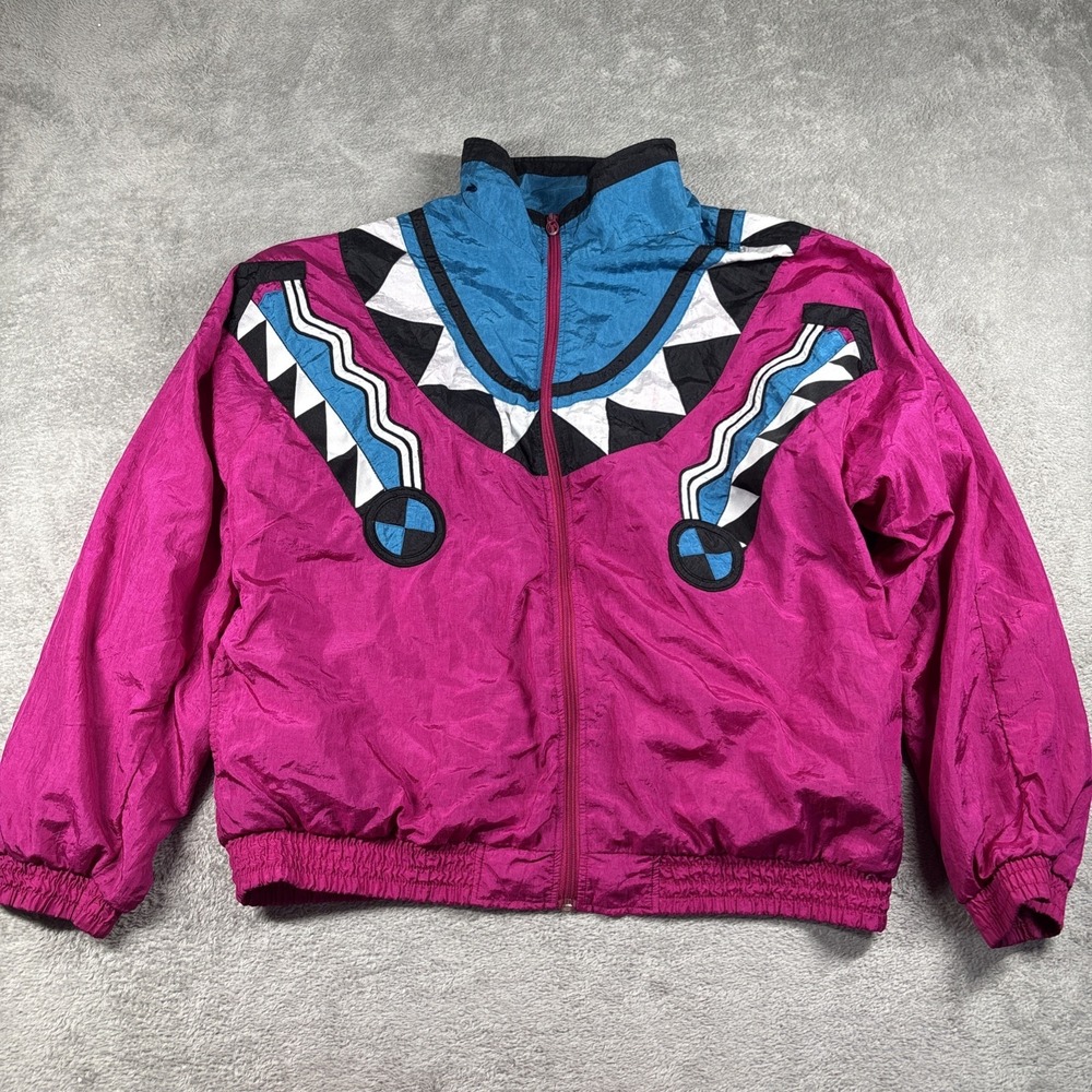 Vintage 1990s Y2K Lavon All Over Print Windbreaker Pink Zip Up XL